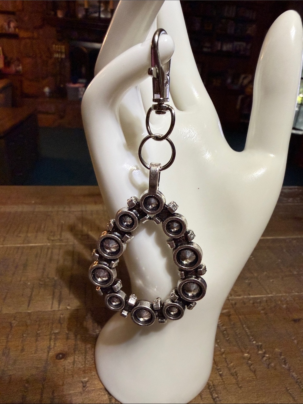 Silver-Tone Faceted keychain- Metallic Gray